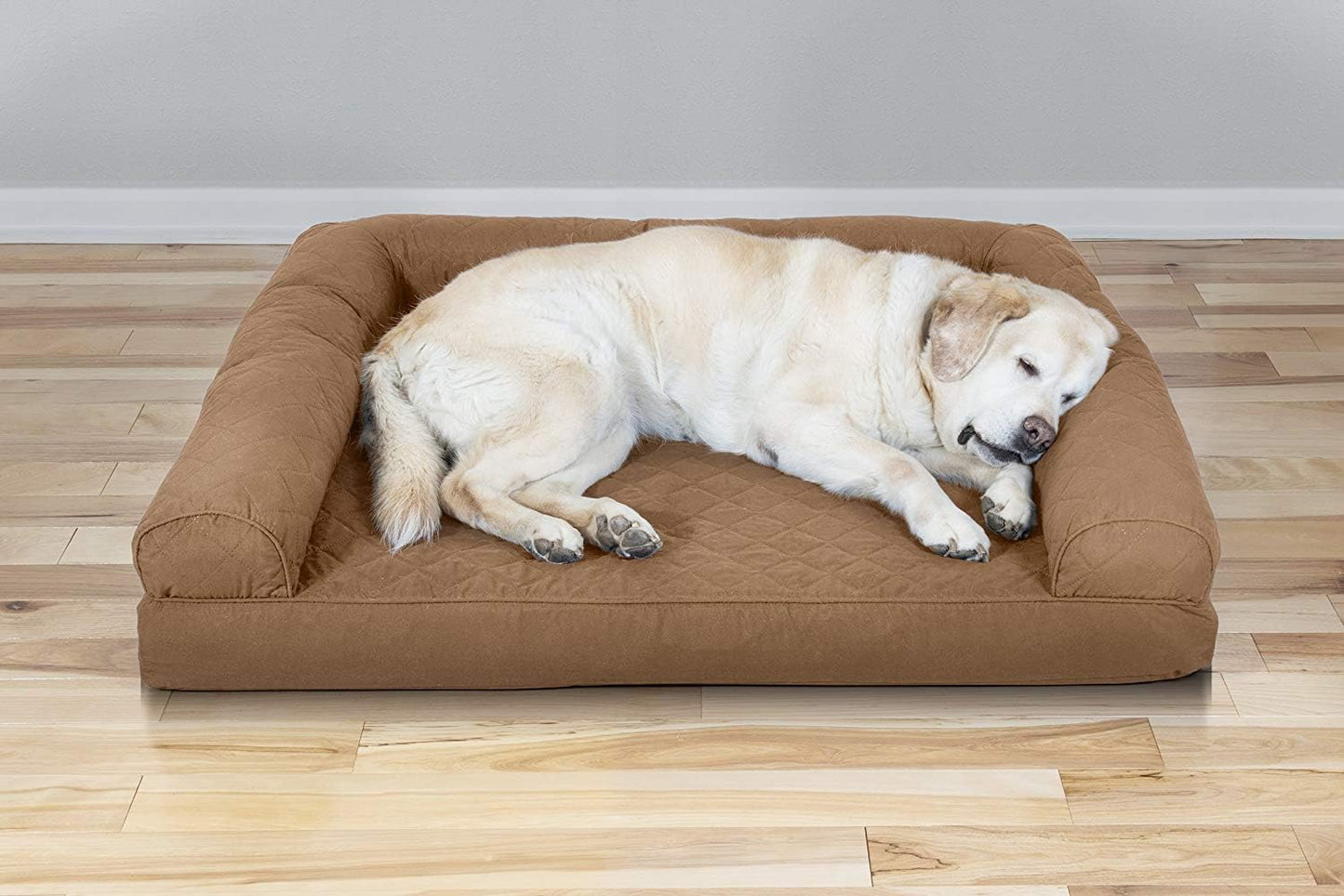 Cooling Gel Dog Bed for Large Dogs W/ Removable Bolsters & Washable Cover, for Dogs up to 95 Lbs - Quilted Sofa - Toasted Brown, Jumbo/Xl