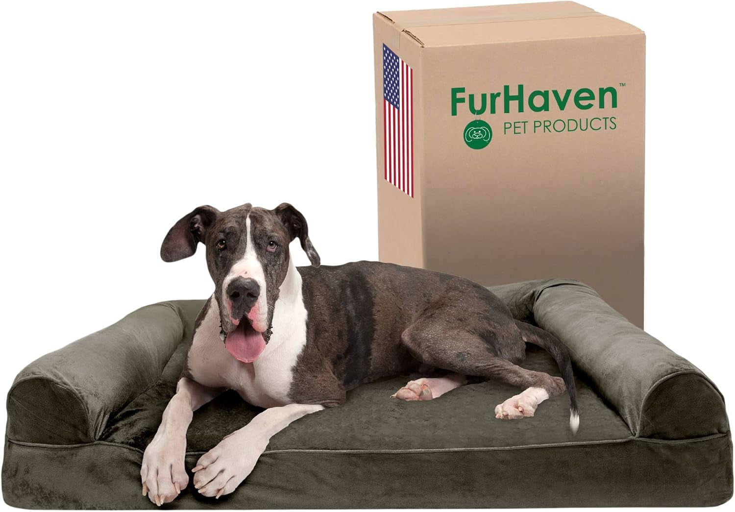 Memory Foam Dog Bed for Large Dogs W/ Removable Bolsters & Washable Cover, for Dogs up to 125 Lbs - Faux Fur & Velvet Sofa - Dark Sage, Jumbo Plus/Xxl