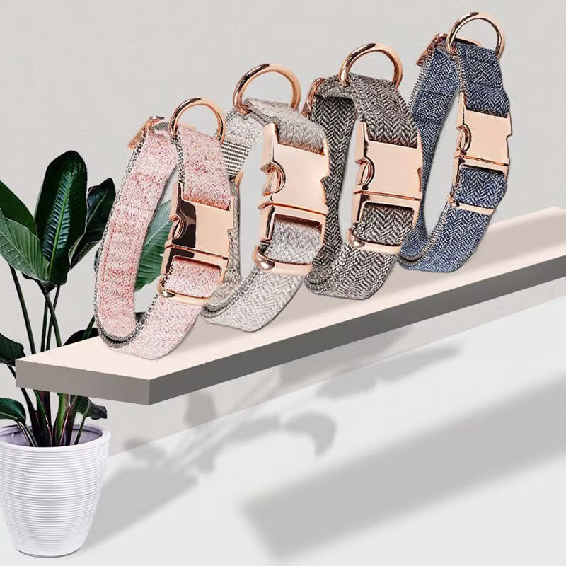 Hot Selling Wholesale Twill-Nylon Webbing Dog Collars Adjustable Luxury Metal Buckle Tweed Pet Collar and Leash Set