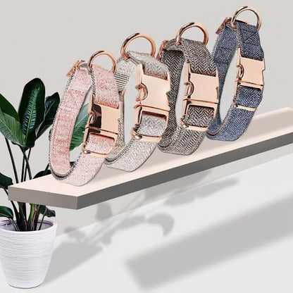 Hot Selling Wholesale Twill-Nylon Webbing Dog Collars Adjustable Luxury Metal Buckle Tweed Pet Collar and Leash Set