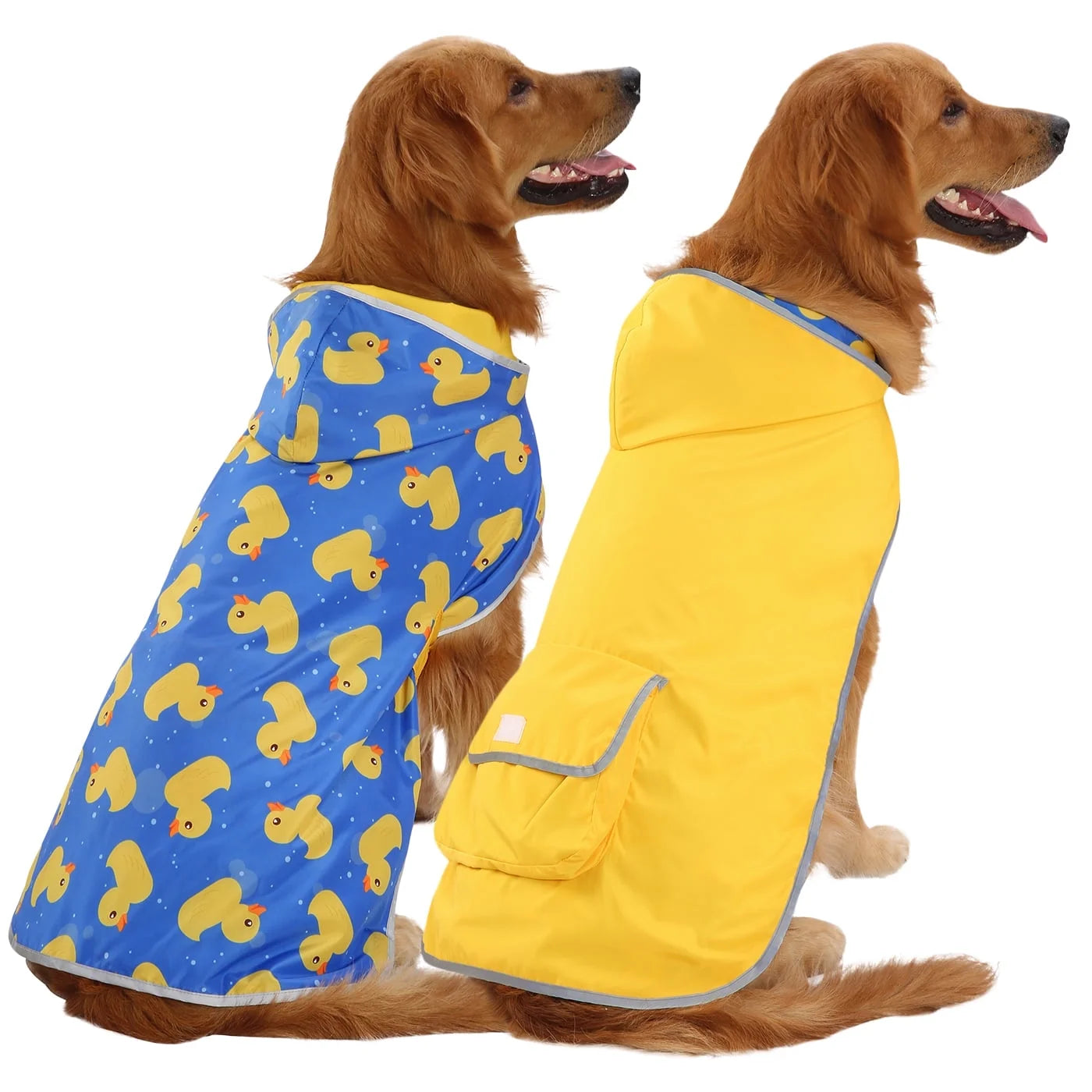 Reversible Dog Raincoat Hooded Slicker Poncho Rain Coat Jacket for Small Medium Large Dogs Yellow Ducks L