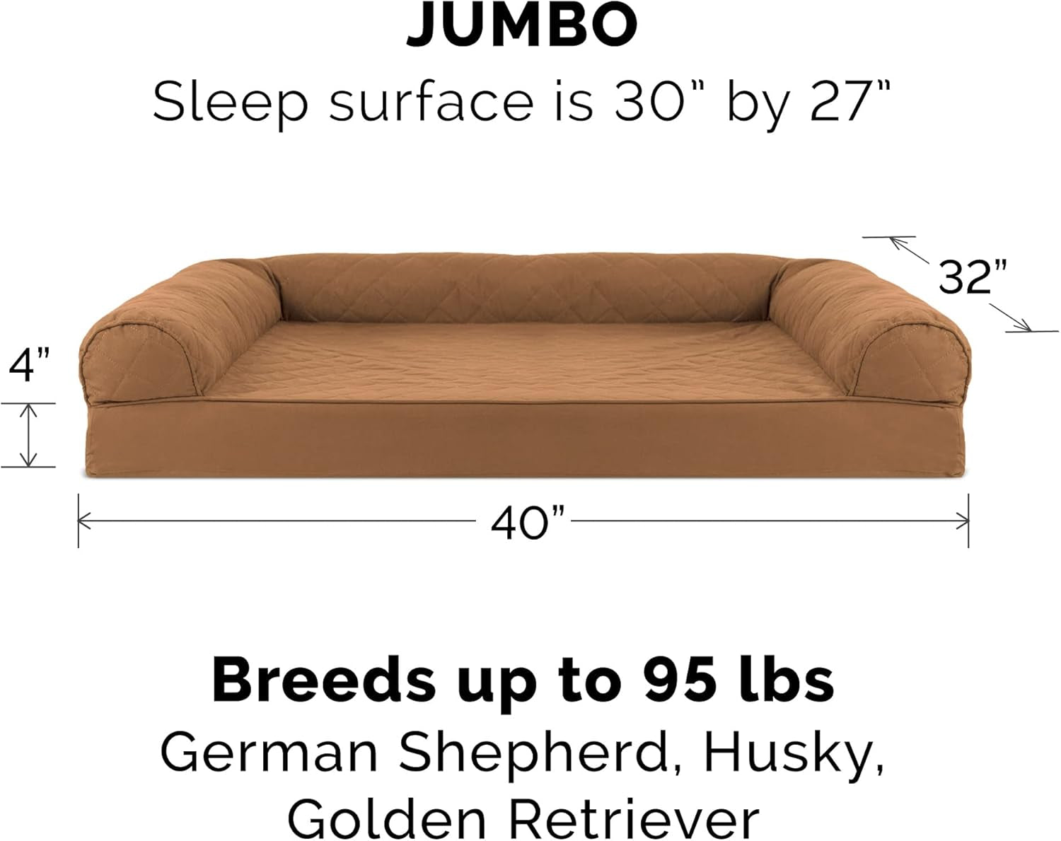 Cooling Gel Dog Bed for Large Dogs W/ Removable Bolsters & Washable Cover, for Dogs up to 95 Lbs - Quilted Sofa - Toasted Brown, Jumbo/Xl