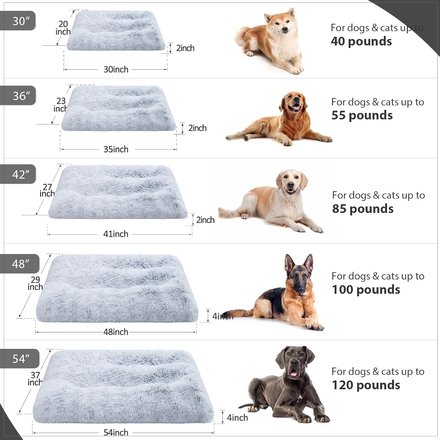 Dog Bed, Extra Large, Plush Soft Pet Beds for XL Dogs, Crate Pad, Washable, 41L X 27W X 2H Inches, 100 Lbs Capacity, Grey
