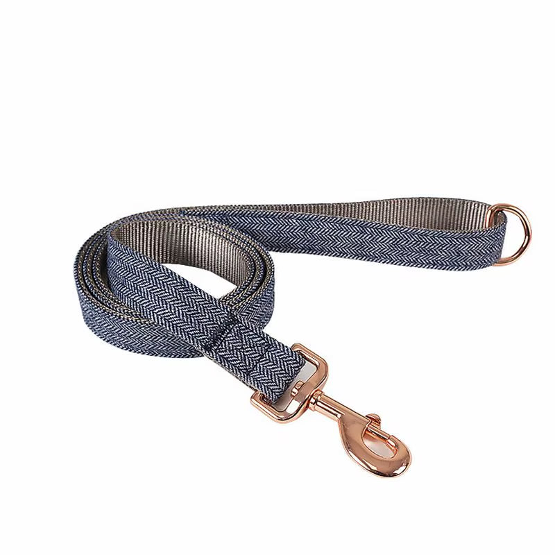 Hot Selling Wholesale Twill-Nylon Webbing Dog Collars Adjustable Luxury Metal Buckle Tweed Pet Collar and Leash Set