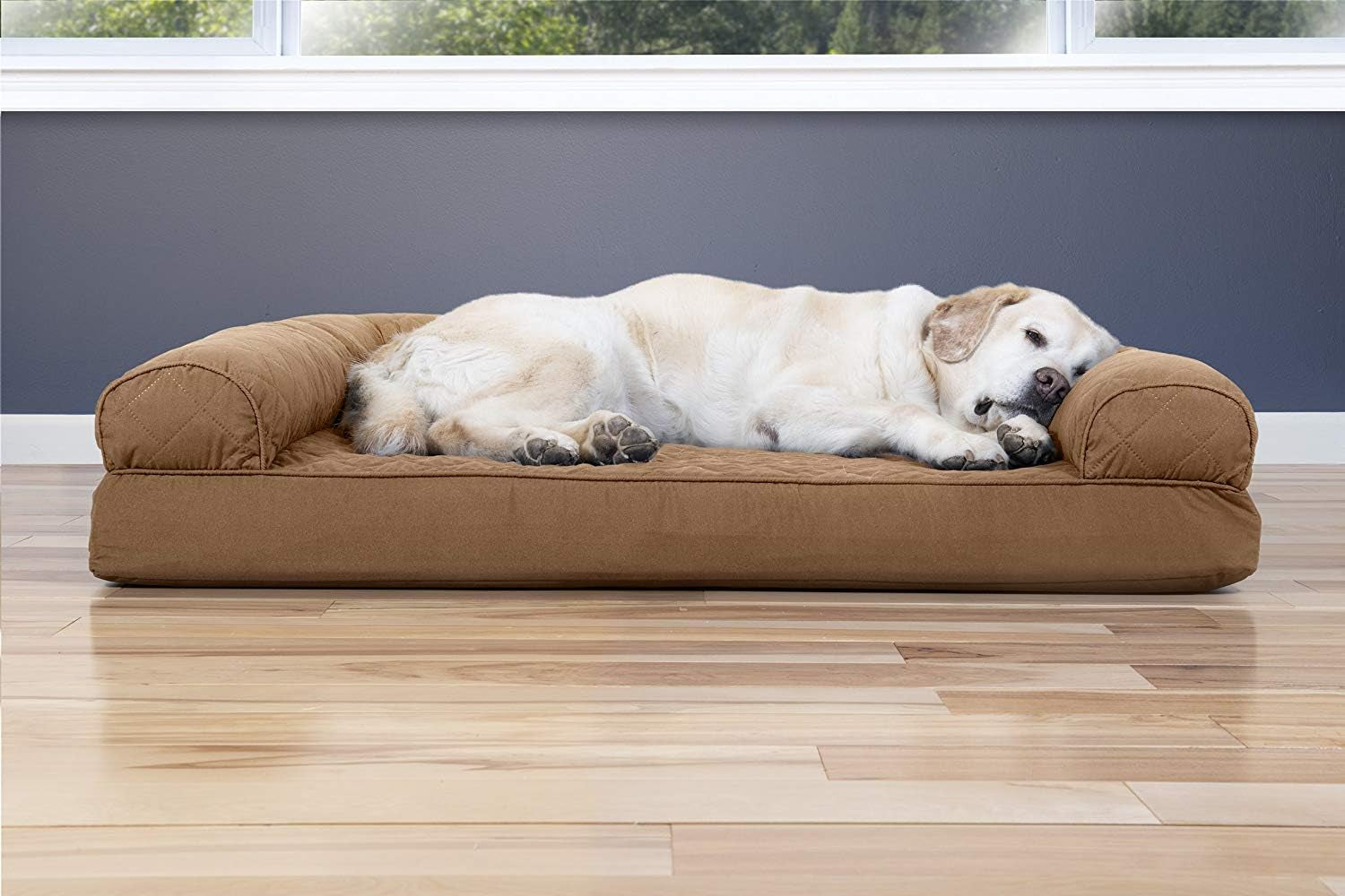 Cooling Gel Dog Bed for Large Dogs W/ Removable Bolsters & Washable Cover, for Dogs up to 95 Lbs - Quilted Sofa - Toasted Brown, Jumbo/Xl