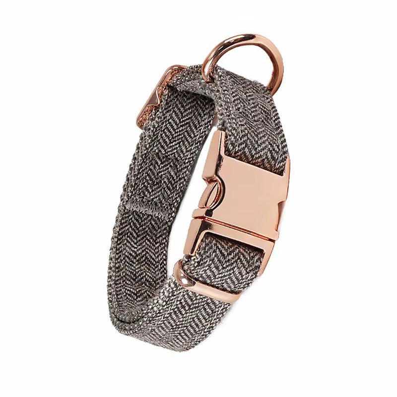 Hot Selling Wholesale Twill-Nylon Webbing Dog Collars Adjustable Luxury Metal Buckle Tweed Pet Collar and Leash Set
