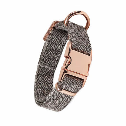 Hot Selling Wholesale Twill-Nylon Webbing Dog Collars Adjustable Luxury Metal Buckle Tweed Pet Collar and Leash Set