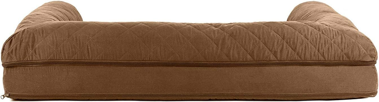 Cooling Gel Dog Bed for Large Dogs W/ Removable Bolsters & Washable Cover, for Dogs up to 95 Lbs - Quilted Sofa - Toasted Brown, Jumbo/Xl