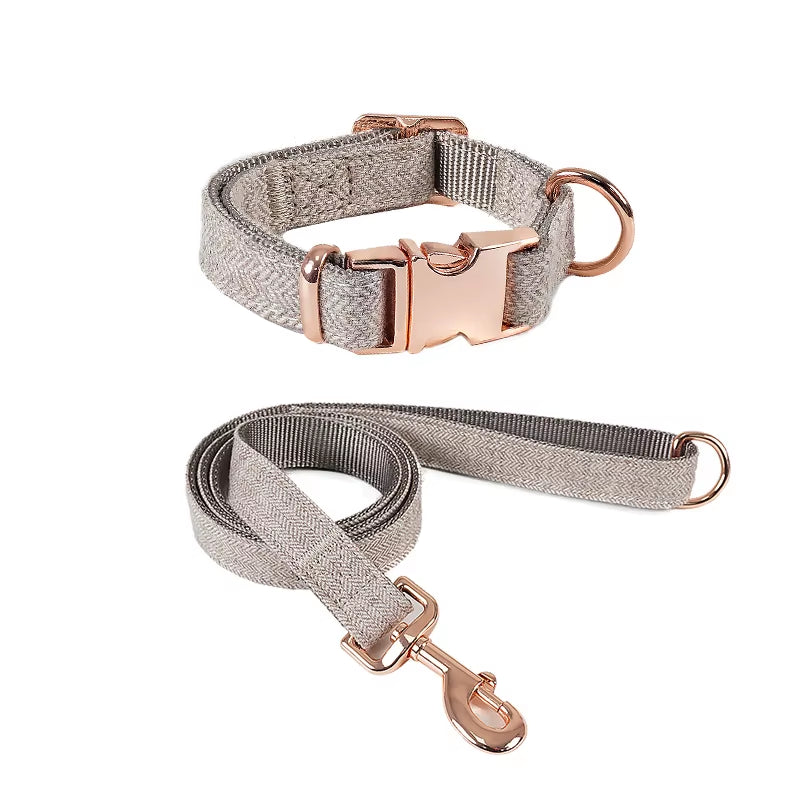 Hot Selling Wholesale Twill-Nylon Webbing Dog Collars Adjustable Luxury Metal Buckle Tweed Pet Collar and Leash Set