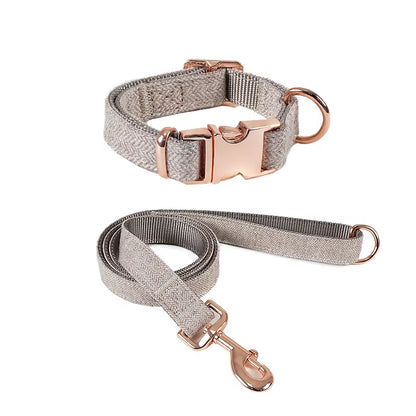 Hot Selling Wholesale Twill-Nylon Webbing Dog Collars Adjustable Luxury Metal Buckle Tweed Pet Collar and Leash Set