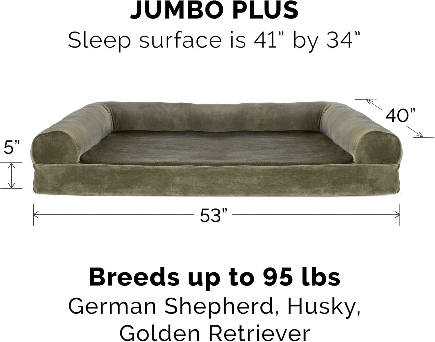 Memory Foam Dog Bed for Large Dogs W/ Removable Bolsters & Washable Cover, for Dogs up to 125 Lbs - Faux Fur & Velvet Sofa - Dark Sage, Jumbo Plus/Xxl