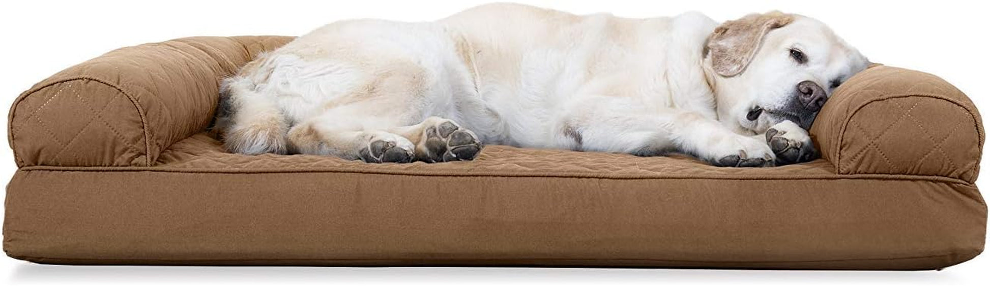 Cooling Gel Dog Bed for Large Dogs W/ Removable Bolsters & Washable Cover, for Dogs up to 95 Lbs - Quilted Sofa - Toasted Brown, Jumbo/Xl