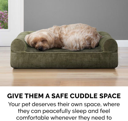 Memory Foam Dog Bed for Large Dogs W/ Removable Bolsters & Washable Cover, for Dogs up to 125 Lbs - Faux Fur & Velvet Sofa - Dark Sage, Jumbo Plus/Xxl