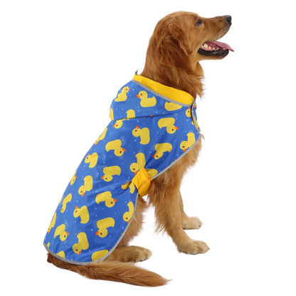 Reversible Dog Raincoat Hooded Slicker Poncho Rain Coat Jacket for Small Medium Large Dogs Yellow Ducks L