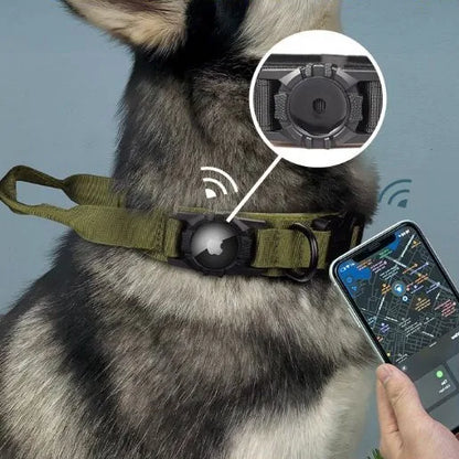 New Design High Quality Heavy Duty Dog GPS Tracking Collar Metal Buck Tactical Dog Collar with Airtag Air Tag Holder