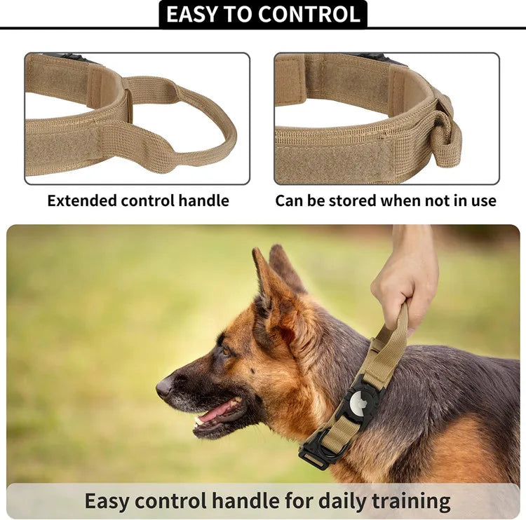 New Design High Quality Heavy Duty Dog GPS Tracking Collar Metal Buck Tactical Dog Collar with Airtag Air Tag Holder