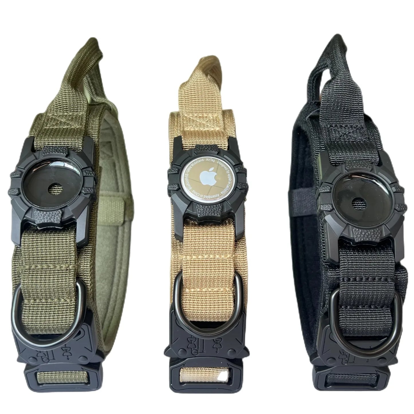 New Design High Quality Heavy Duty Dog GPS Tracking Collar Metal Buck Tactical Dog Collar with Airtag Air Tag Holder