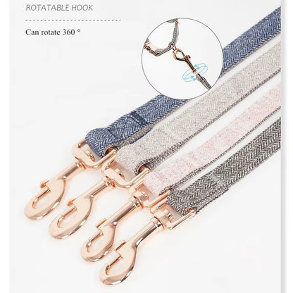 Hot Selling Wholesale Twill-Nylon Webbing Dog Collars Adjustable Luxury Metal Buckle Tweed Pet Collar and Leash Set