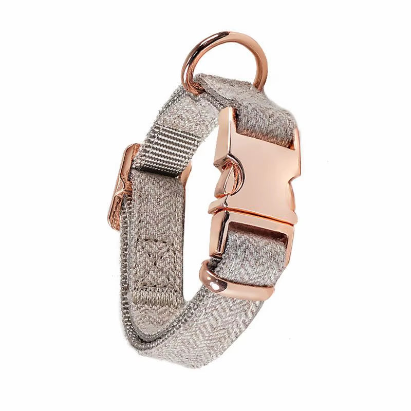 Hot Selling Wholesale Twill-Nylon Webbing Dog Collars Adjustable Luxury Metal Buckle Tweed Pet Collar and Leash Set