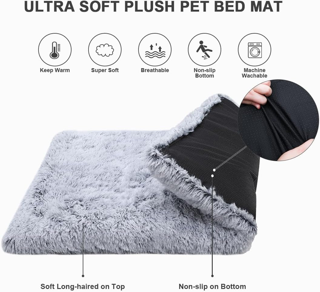 Dog Bed, Extra Large, Plush Soft Pet Beds for XL Dogs, Crate Pad, Washable, 41L X 27W X 2H Inches, 100 Lbs Capacity, Grey