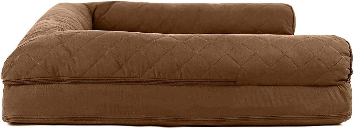 Cooling Gel Dog Bed for Large Dogs W/ Removable Bolsters & Washable Cover, for Dogs up to 95 Lbs - Quilted Sofa - Toasted Brown, Jumbo/Xl