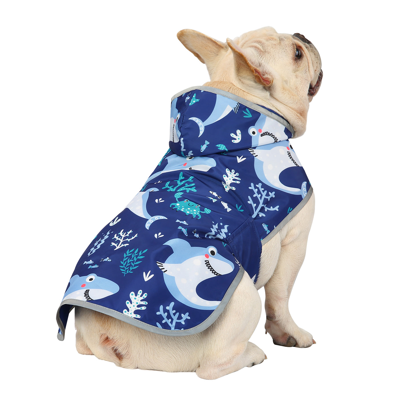 Reversible Dog Raincoat Hooded Slicker Poncho Rain Coat Jacket for Small Medium Large Dogs Sharks M
