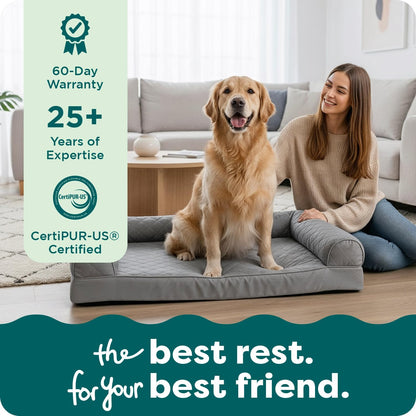 Cooling Gel Dog Bed for Large Dogs W/ Removable Bolsters & Washable Cover, for Dogs up to 95 Lbs - Quilted Sofa - Silver Gray, Jumbo/Xl