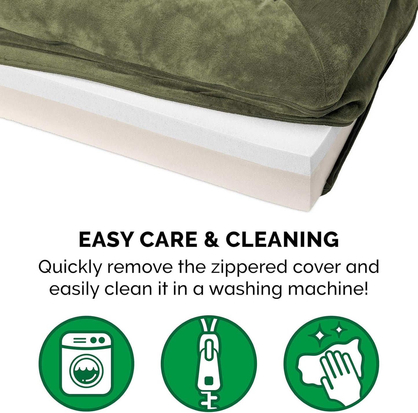 Memory Foam Dog Bed for Large Dogs W/ Removable Bolsters & Washable Cover, for Dogs up to 125 Lbs - Faux Fur & Velvet Sofa - Dark Sage, Jumbo Plus/Xxl