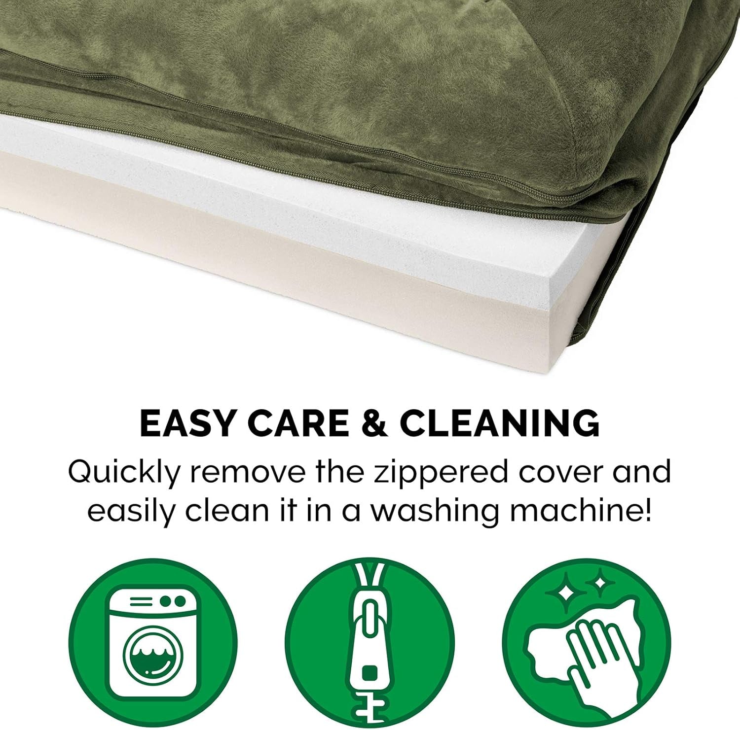 Memory Foam Dog Bed for Large Dogs W/ Removable Bolsters & Washable Cover, for Dogs up to 125 Lbs - Faux Fur & Velvet Sofa - Dark Sage, Jumbo Plus/Xxl