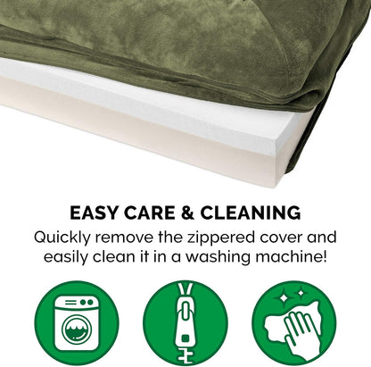 Memory Foam Dog Bed for Large Dogs W/ Removable Bolsters & Washable Cover, for Dogs up to 125 Lbs - Faux Fur & Velvet Sofa - Dark Sage, Jumbo Plus/Xxl