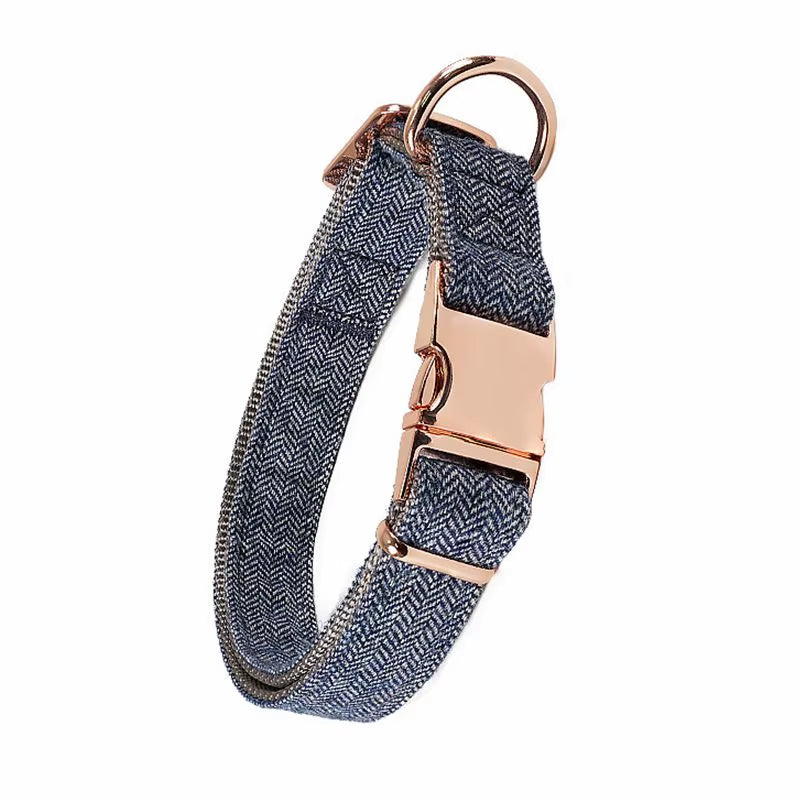 Hot Selling Wholesale Twill-Nylon Webbing Dog Collars Adjustable Luxury Metal Buckle Tweed Pet Collar and Leash Set