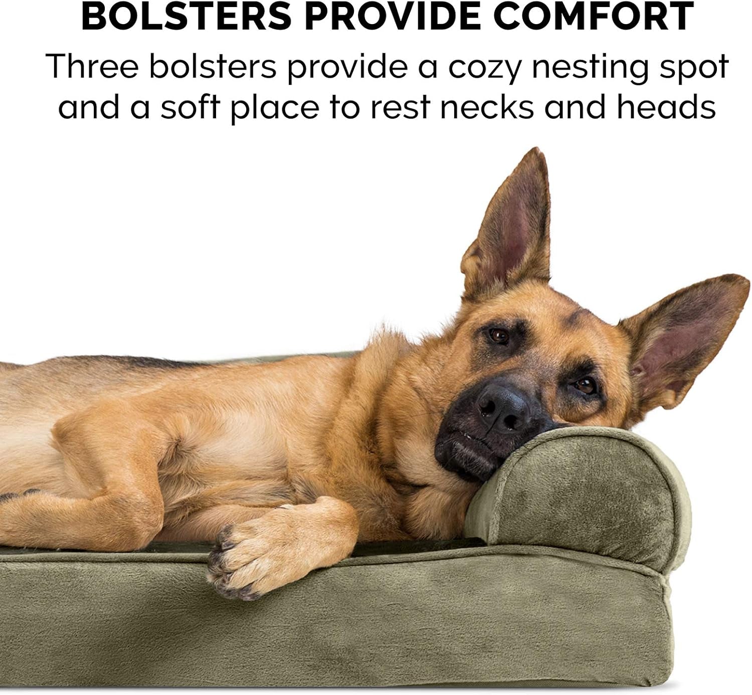 Memory Foam Dog Bed for Large Dogs W/ Removable Bolsters & Washable Cover, for Dogs up to 125 Lbs - Faux Fur & Velvet Sofa - Dark Sage, Jumbo Plus/Xxl