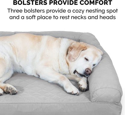 Cooling Gel Dog Bed for Large Dogs W/ Removable Bolsters & Washable Cover, for Dogs up to 95 Lbs - Quilted Sofa - Silver Gray, Jumbo/Xl