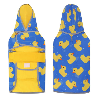 Reversible Dog Raincoat Hooded Slicker Poncho Rain Coat Jacket for Small Medium Large Dogs Yellow Ducks L