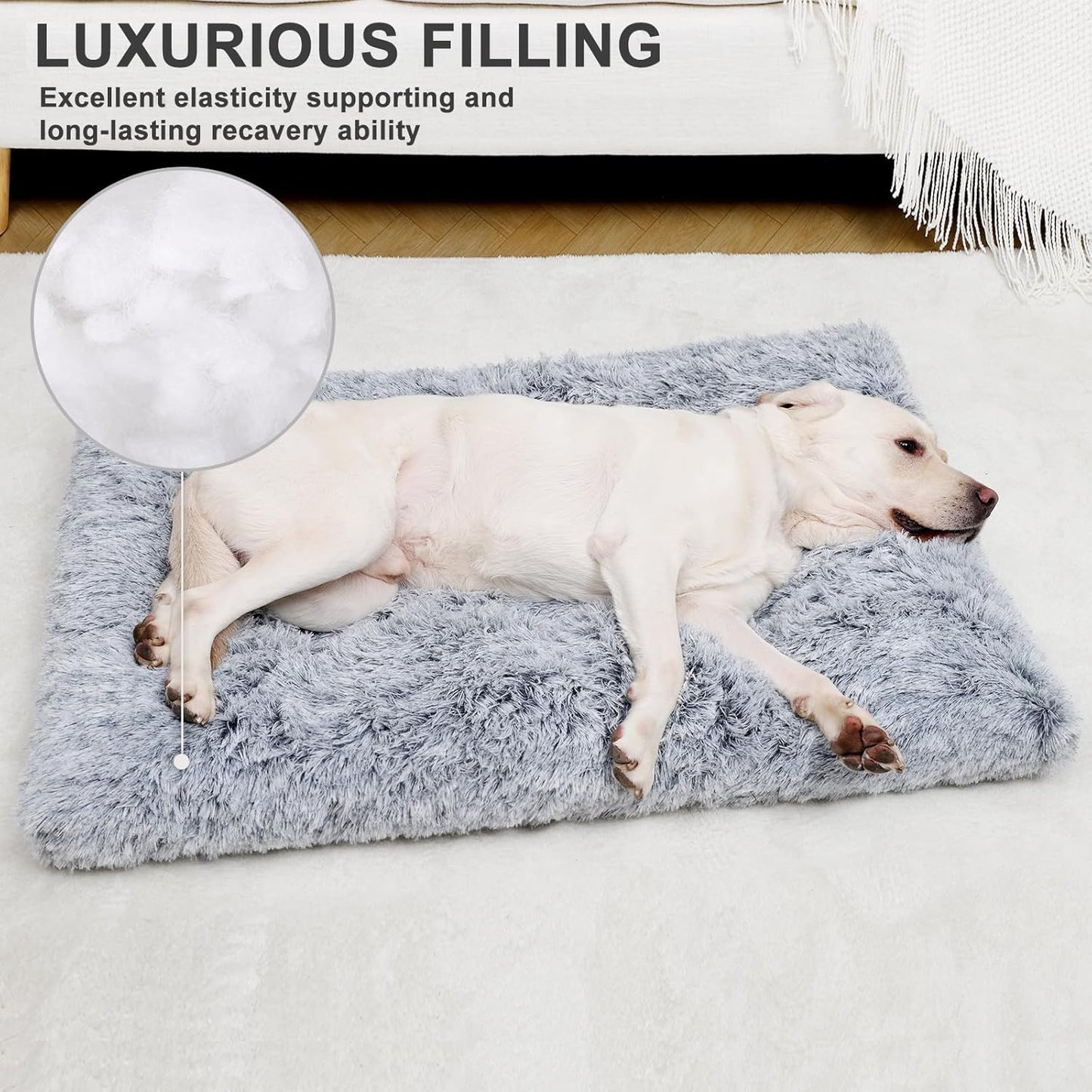 Dog Bed, Extra Large, Plush Soft Pet Beds for XL Dogs, Crate Pad, Washable, 41L X 27W X 2H Inches, 100 Lbs Capacity, Grey